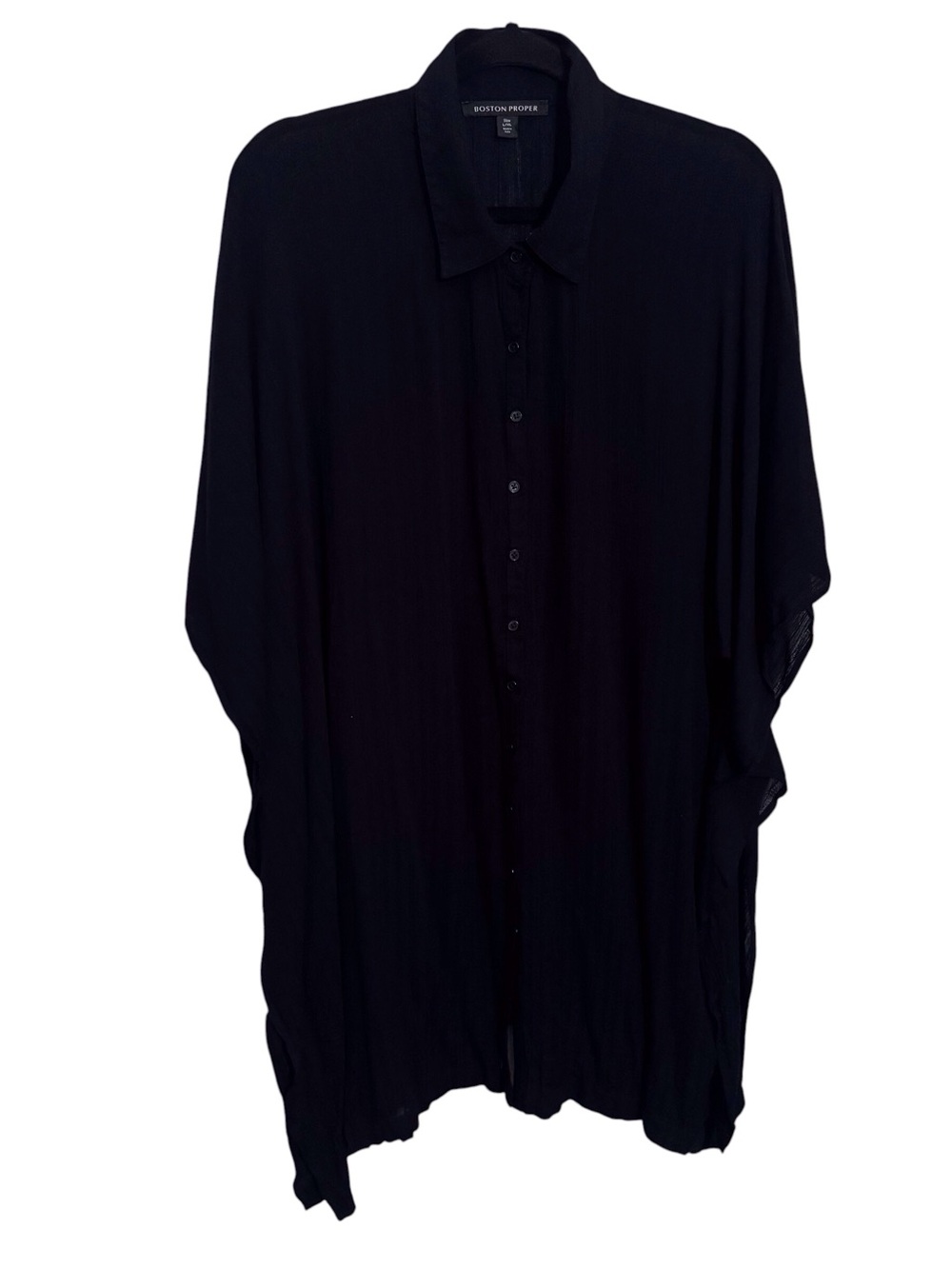 Boston Proper L/XL Black Kaftan Dolman Sleeve Style Mini Dress Button Up Boho